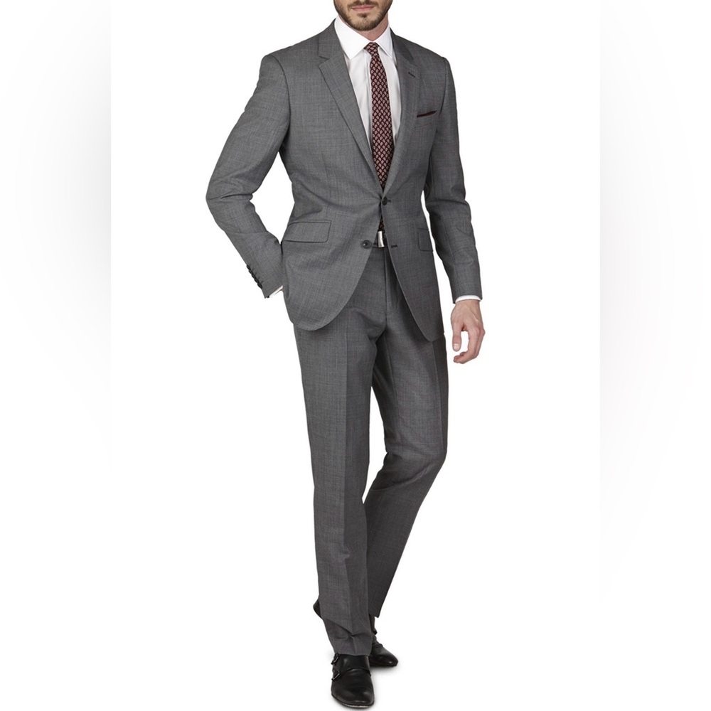 T.M.Lewin Charcoal Gray Wool Blend Suit Set 38S Short Jacket 34R Regular Pants